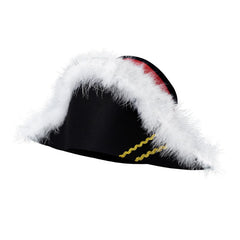 Black Napoleon felt hat with gold braid and marabou trim for French theme parties