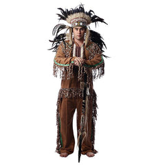 Native American Chief costume with headdress, top, pants, and accessories for hire in Brisbane