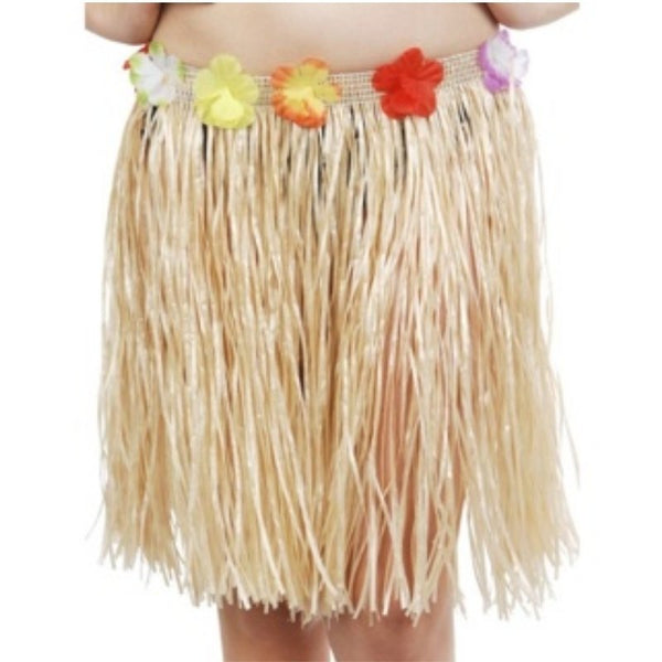 Natural look Hawaiian skirt with floral trim – available in short or long 