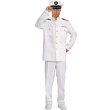 Adult Navy Captain Cruise costume in white with gold trim – jacket and trousers by Dr Toms