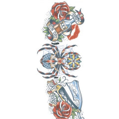 Neck Tattoo Spider, colourful spider, with beer bottle and rose.