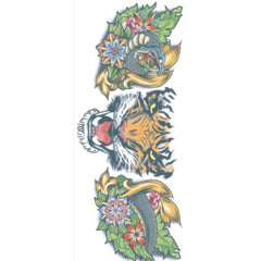 Neck Tattoo Tiger, temporary, colourful tiger and snake with leaves and flowers.