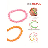 Two beaded bracelets, one pink and one orange, with additional details on a white background.