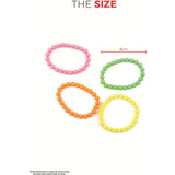 Four colorful beaded bracelets with a measurement label on a white background