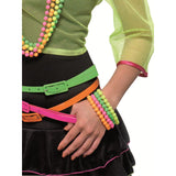 Set of colourful neon beaded bracelets – 1980s costume accessory