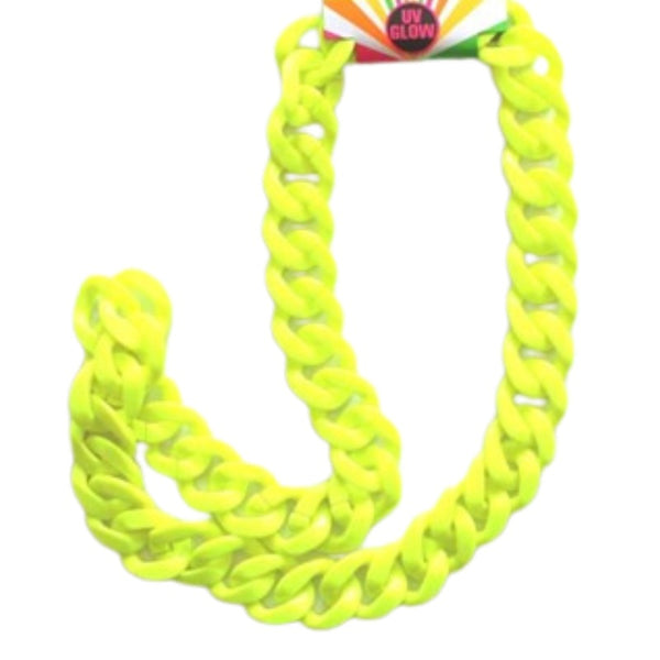 neon chain necklace in yellow large link plastic.