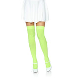 Leg Avenue Neon Green Opaque Thigh Highs – front view showcasing bright neon green colour with a smooth, over-the-knee fit perfect for bold costumes or themed outfits.