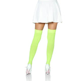 Leg Avenue Neon Green Opaque Thigh Highs – back view highlighting the vibrant neon green colour and snug, over-the-knee fit for a striking and playful look.