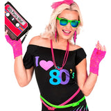 Fingerless neon lace gloves accessory for retro and festival costumes