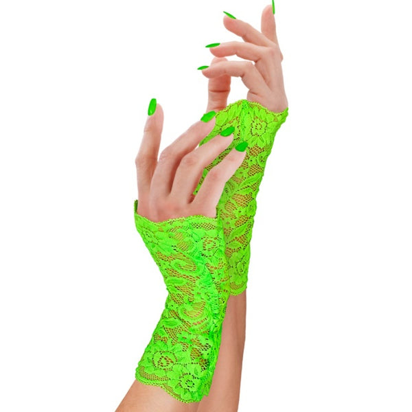 Lime green neon lace gloves for disco and pop star themed outfits