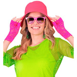 Neon hot pink lace fingerless gloves for festivals and themed parties