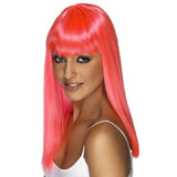 Neon pink long straight costume wig