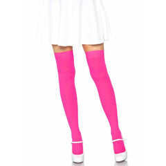 Neon Pink Opaque Thigh Highs, adult size.