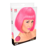 Neon pink costume wig for adults packaging