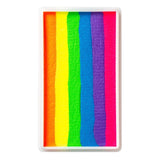 Rectangular face paint tub with neon rainbow stripes on a white background