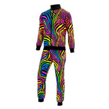 Colorful zebra-striped tracksuit on a white background