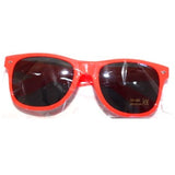 Neon sunglasses in orange with dark lenses.
