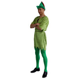 Neverland Kid adult unisex costume with green tunic and hat front view