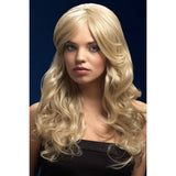 Nicole long dark blonde wavy wig with side part and faux skin crown, 66cm heat-resistant synthetic wig