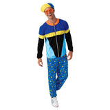 Adult Nineties Guy costume with colourful tracksuit and matching printed cap