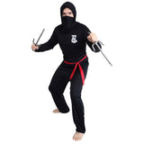 Adult Ninja Costume with black hood, red sash, and Asian chest symbol – Dr Toms