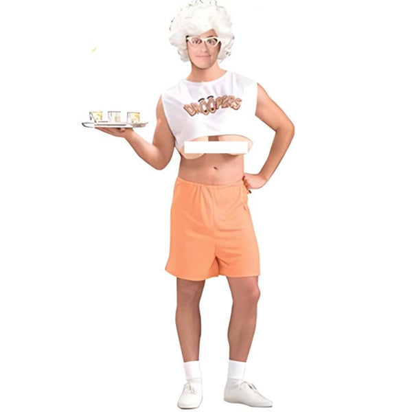 Novelty old lady droopers costume with shorts and padded top