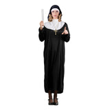 Adult nun costume with long black dress, white collar and headdress