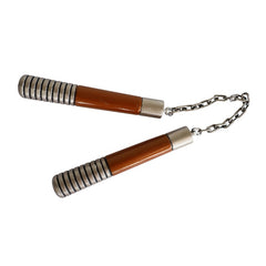 Brown and silver plastic nunchucks measuring 65cm for ninja costumes and martial arts cosplay