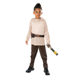 Child wearing an officially licensed Obi-Wan Kenobi Star Wars costume with tunic and toy lightsaber, ideal for Book Week, May the 4th and Halloween