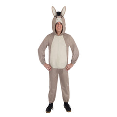 Adult Donkey onesie costume from Shrek with attached hood and 3D ears