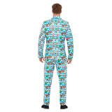 Oktoberfest Beer Festival Suit, Blue print suit, lined coat, zip up trousers and tie.