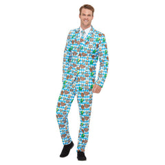 Oktoberfest Beer Festival Suit, Blue print suit, lined coat, zip up trousers and tie