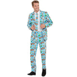 Oktoberfest Beer Festival Suit, Blue print suit, lined coat, zip up trousers and tie