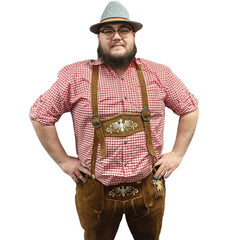 Oktoberfest deluxe check shirt in red or green check, cotton blend, traditional Bavarian style.