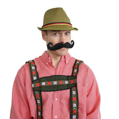 Olive green Oktoberfest hat with red, yellow, and black braid band – adult alpine-style hat