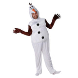 Olaf character costume with headpiece and snowman jumpsuit for hire in Brisbane
