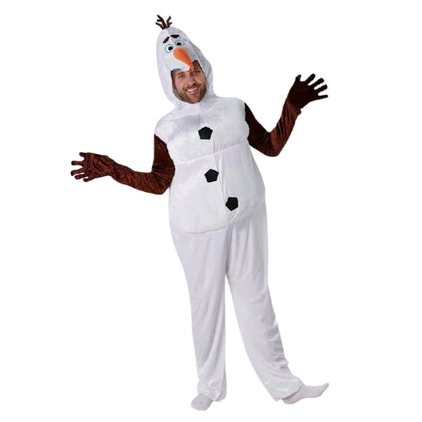 Olaf character costume with headpiece and snowman jumpsuit for hire in Brisbane