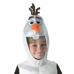 Olaf Frozen Costume - Toddler, velour jumpsuit with attached gloves and hood featuring Olaf face, padded tummy.