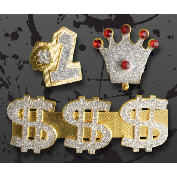 Old school bling rings, $ signs *1, and crown.