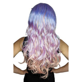 Person with pastel-colored hair styled in waves on a white background
