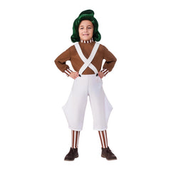 oompa loompa classic kids costume front view jumpsuit and pantaloons