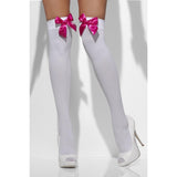 Smiffys white hold-up stockings with pink bows