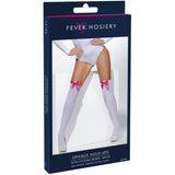 Package of Fever Hosiery opaque hold-ups with fuchsia bows on a white background