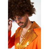 Close up of lapel from orange disco suit