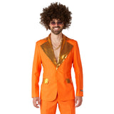 Detail of sequin lapels on orange disco suit costume