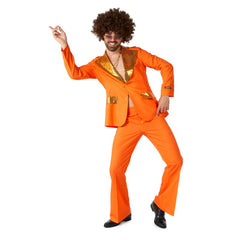 Orange disco suit costume for men front view