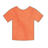 Orange short sleeve fishnet top worn over leotard for 80s costume