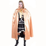 Orange Satin Hooded Cape measures 105 cm from shoulder to hem.