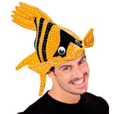 Front of bright orange fish hat animal party accessory