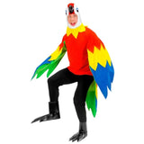 Adult wearing colourful Parrot Costume with character mask and parrot feet